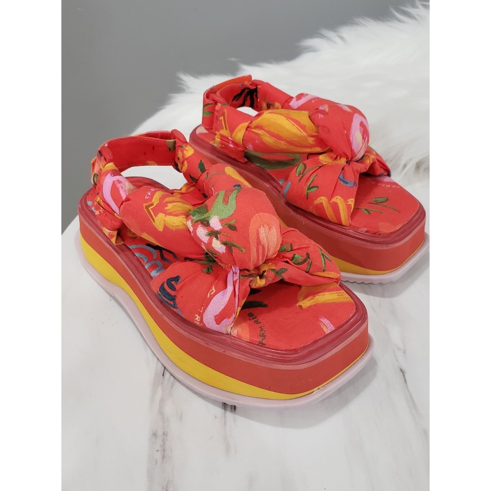 NEW NO BOX FARM RIO SZ 6 FRUIT PRINT PUFFY PLATFORM SANDALS RED WHIMSICAL
